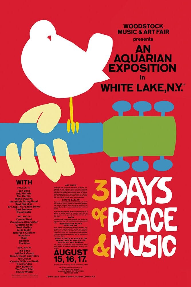Woodstock 1969 dove and guitar poster